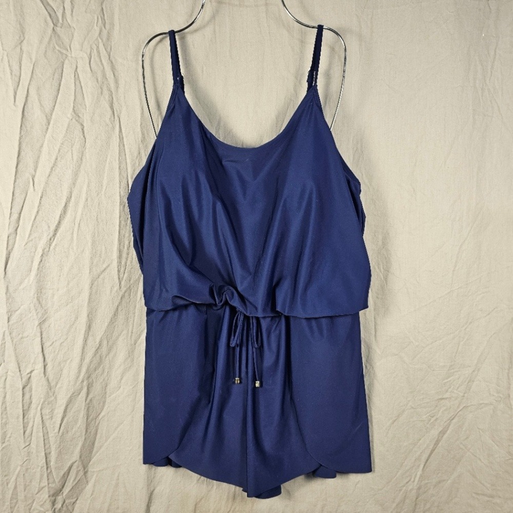 Time and Tru Women Blue Tank Romper Swimsuit One Piece Size L 12-14 NWT